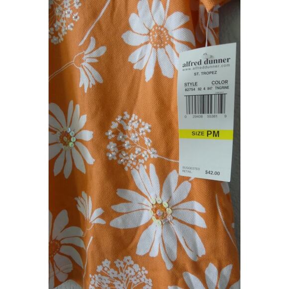 Alfred Dunner Short Sleeve Top PM Floral Sequin Petite Orange White Summer - Picture 4 of 8